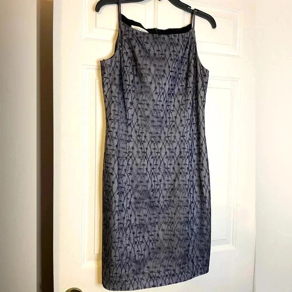 Jones New York Gray Sheath Dress with Embroidered Beading Size 8 Formal Dressy